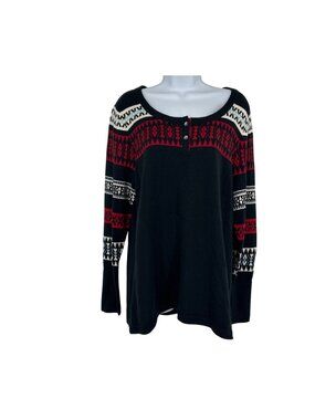 Woolrich Women's Avalanche Nordic Print Long Sleeve Henley Sweater Size XL